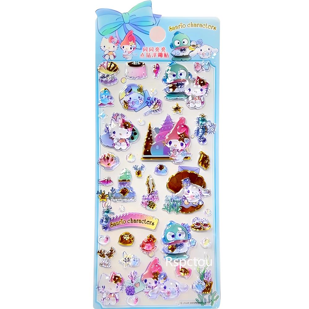 4pcs Kawaii Sanrio 3D Relief Stickers Cinnamoroll My Melody Crystal Decals Waterproof Cute Cartoon Jelly Sticker Toys Gifts