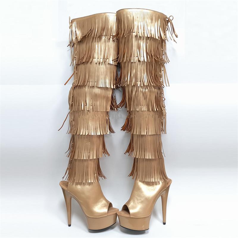 Women's shoes 2025 spring new high tube over knee fish mouth high heels women's black fashion women's shoes super high heel 15CM