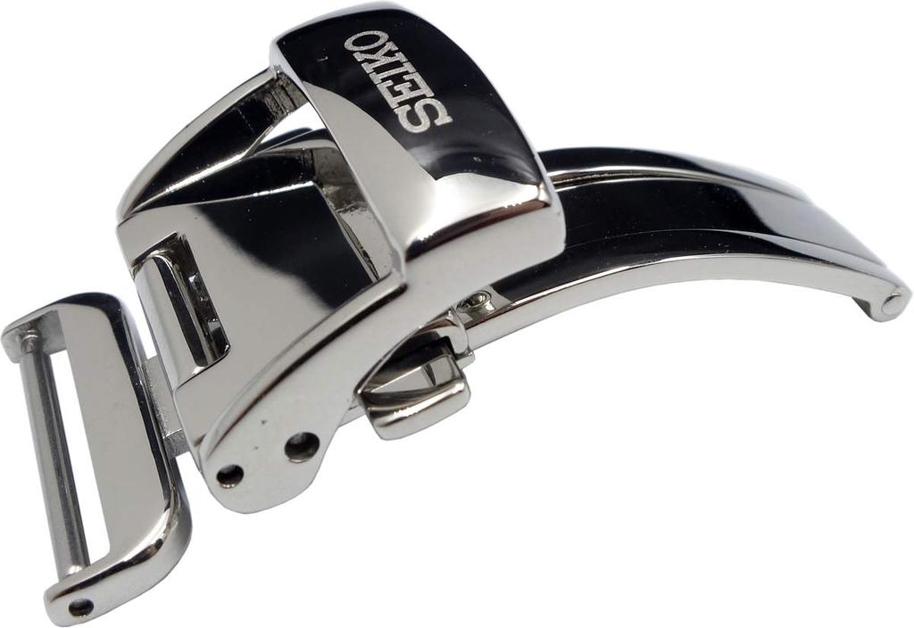 Seiko B23S51SA01W 18mm Silver with Logo D-Buckle, Push-Button,