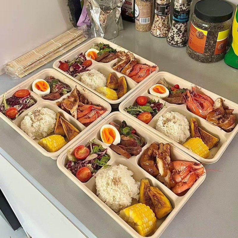 Disposable Four-Compartment Food Container with Clear Lid