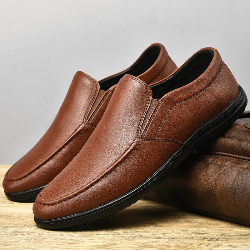 

2025 новые дышащие туфли Doudou с мягкой подошвой и одной педалью, мужские, корейская версия, закрывающие стопу, деловые повседневные кожаные туфли, мужские 44 темно-коричневого