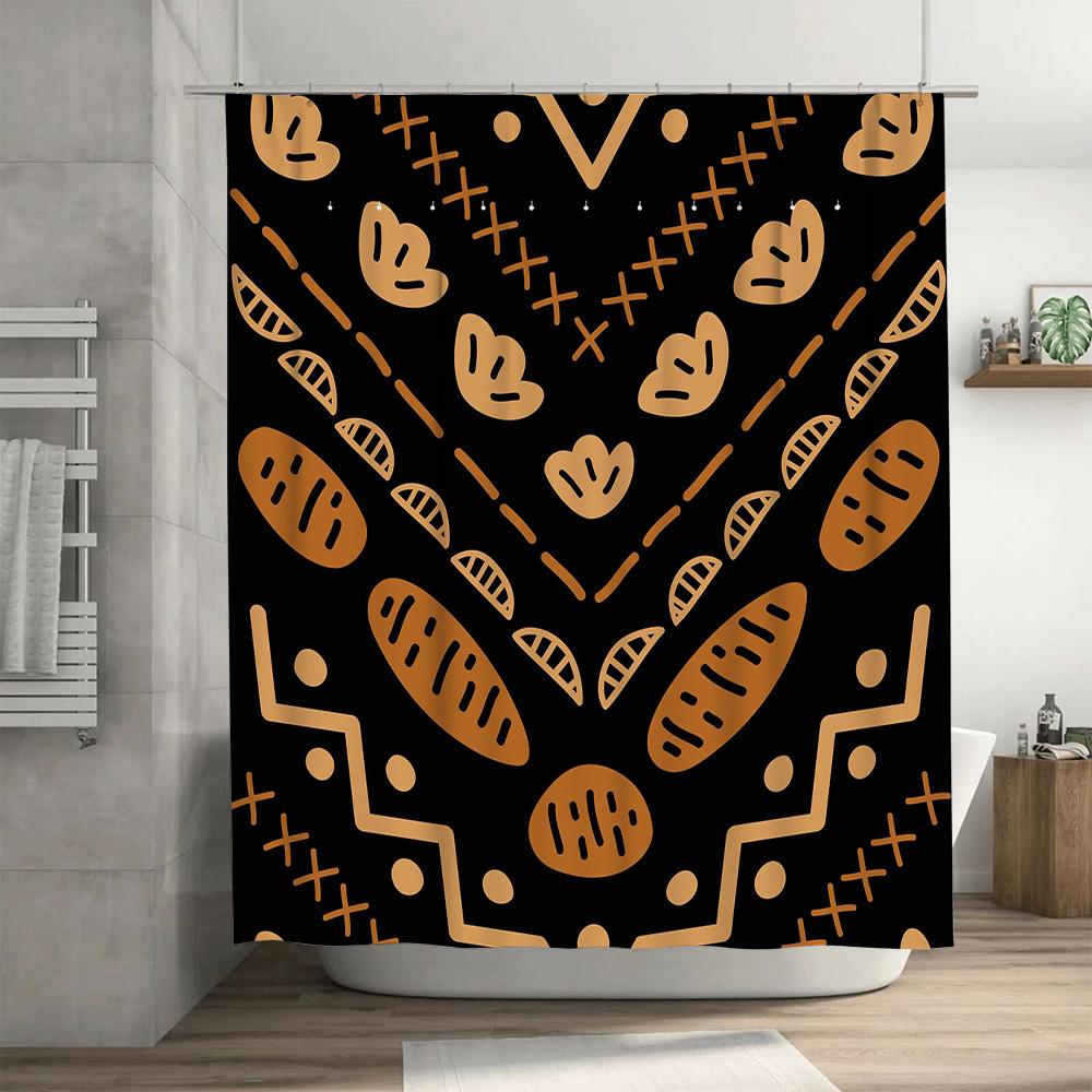 Modern Bathroom Shower Curtain with Black Background and Rustic Bread PatternsWaterproof Fabric for Wet Areas Decorative Home Te