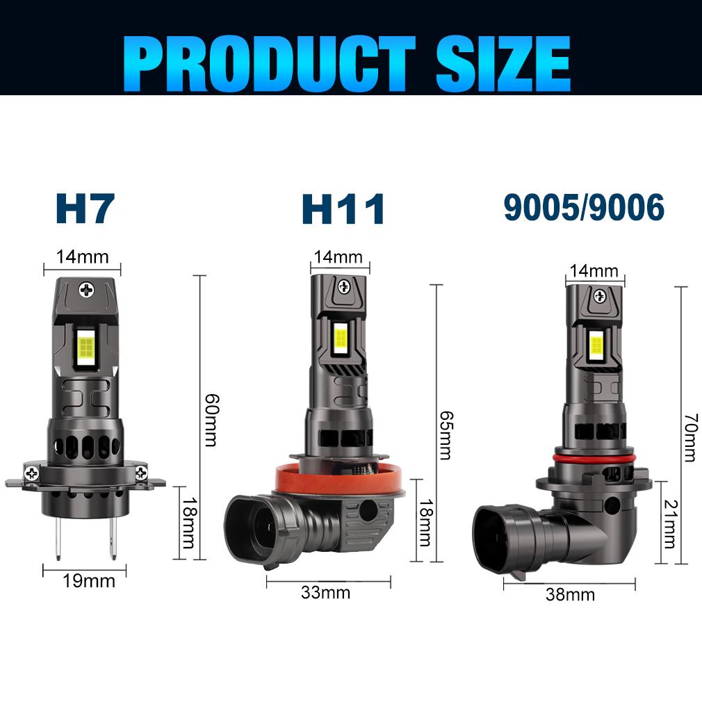 2 stk 25000LM Canbus H7 H11 LED-frontlyspærer H8 H16JP 9005 HB3 9006 HB4 LED-lampe 3570 CSP Bilfrontlys 60W Turbovifte 6500K 12V