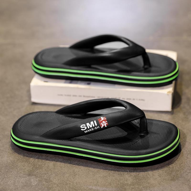 

Корейские мужские летние шлепанцы высокого класса с открытым носком для повседневного домашнего использования 42-43 чёрный/зелёный