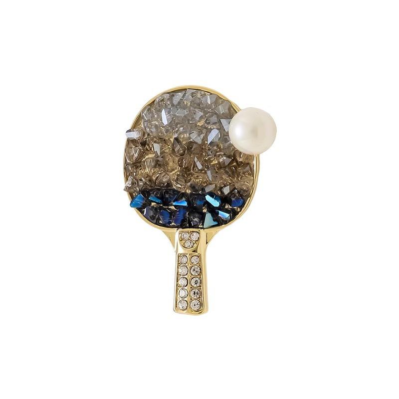 Crystal Ping Pong Racket Brooch - Trendy National Style Lapel Pin, Light Luxury Versatile Corsage Accessory