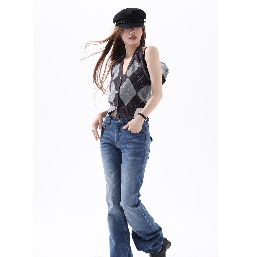 Spring Vintage Old Money Micro Flare Denim Pants For Women Casual Pants Oversize Denim Trousers
