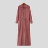 INCERUN Oversized Men Lapel Neck Long Sleeve Belt Waist Casual Loose Long Rompers Jumpsuits