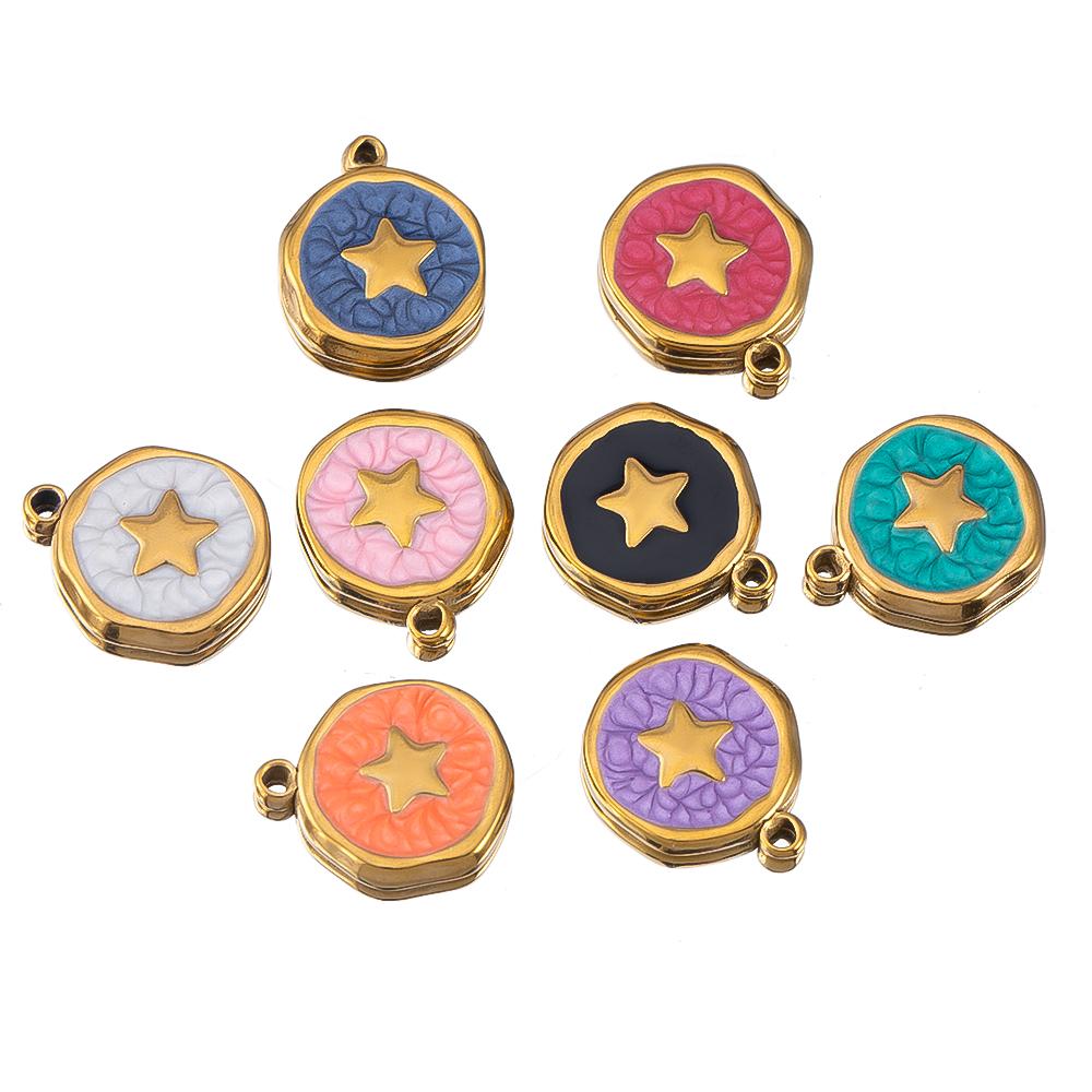 4-8pcs Stainless Steel Enamel Star Heart Eye Shell Sun Round Random Charm Base Anklet Pendant DIY Earring Necklace Jewelry Makin