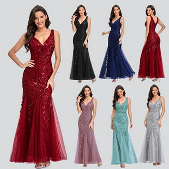 2024 Spring/Summer European-American Slimming Sequin Mesh Fishtail Evening Gown for Women