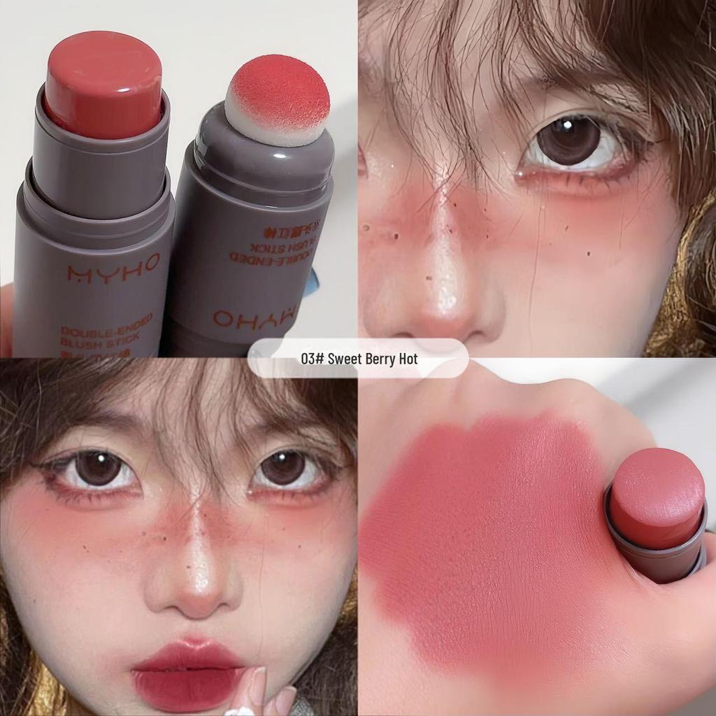 MYHO Dual-Use Matte Blush & Lip Stick - Long-Lasting, Natural Finish with Double-Headed Sponge.