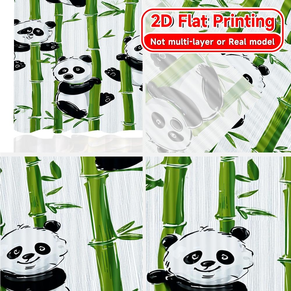 2D FLAT PRINTING 2pcs Curtains (Without Rod) Panda and Bamboo Design Valentine is day Festival Creative Curtains Durable