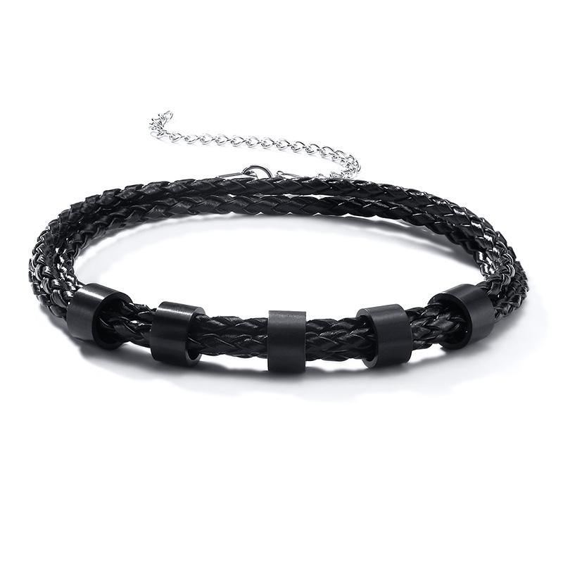 Vnox Free Personalize Family Name Bracelets for Men Layered Leather With Beads Charm Bracelet Couple Anniversary Gift to DAD Son
