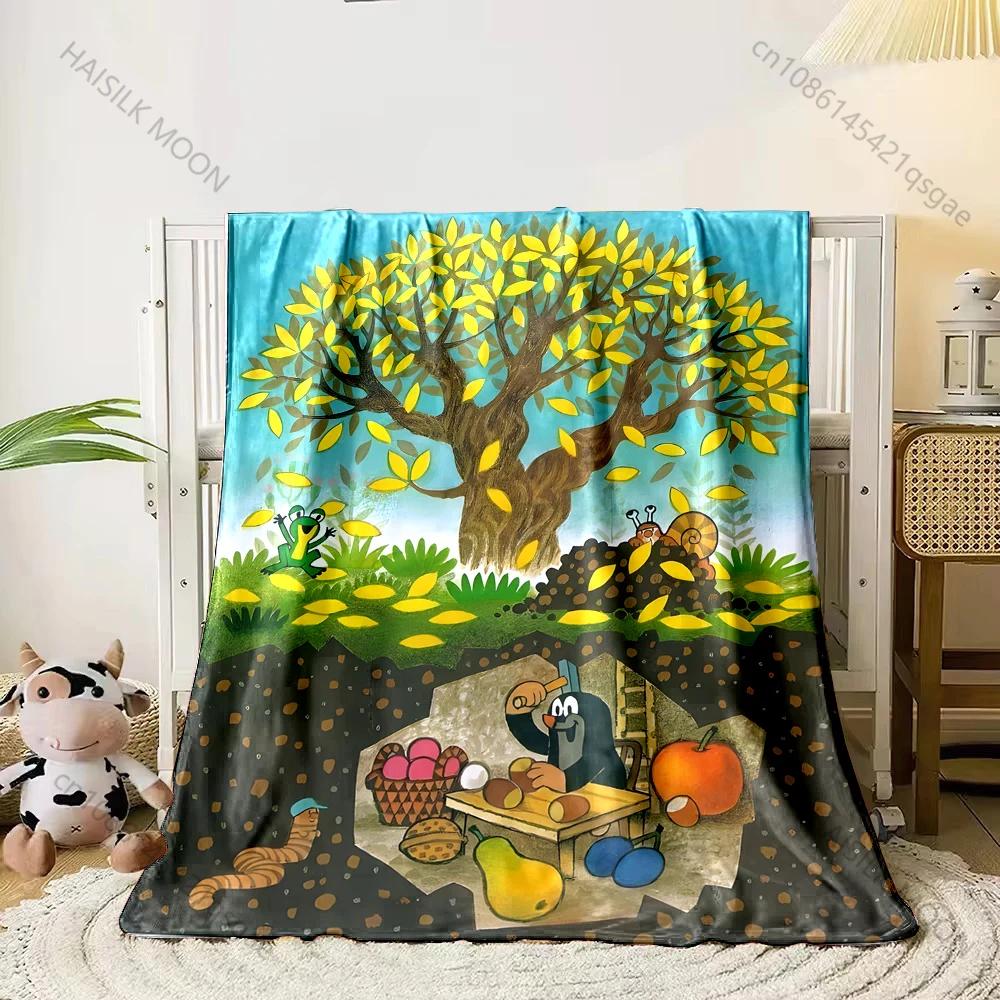 Kleiner Maulwurf Cartoon Überwurfdecke Weiche Flanelldecke für Bett Sofa Vier Jahreszeiten Kindergeschenk Heimtextilien 100x150cm