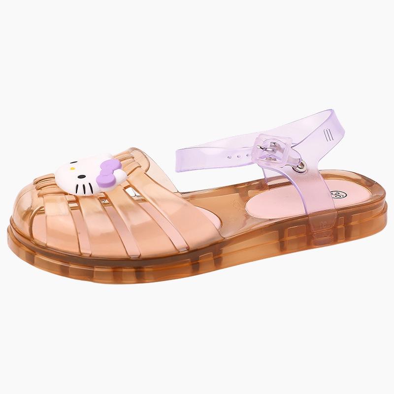 Casual cartoon Hello Kitty jelly crystal flats ladies summer retro cute KT cat versatile hollow sandals