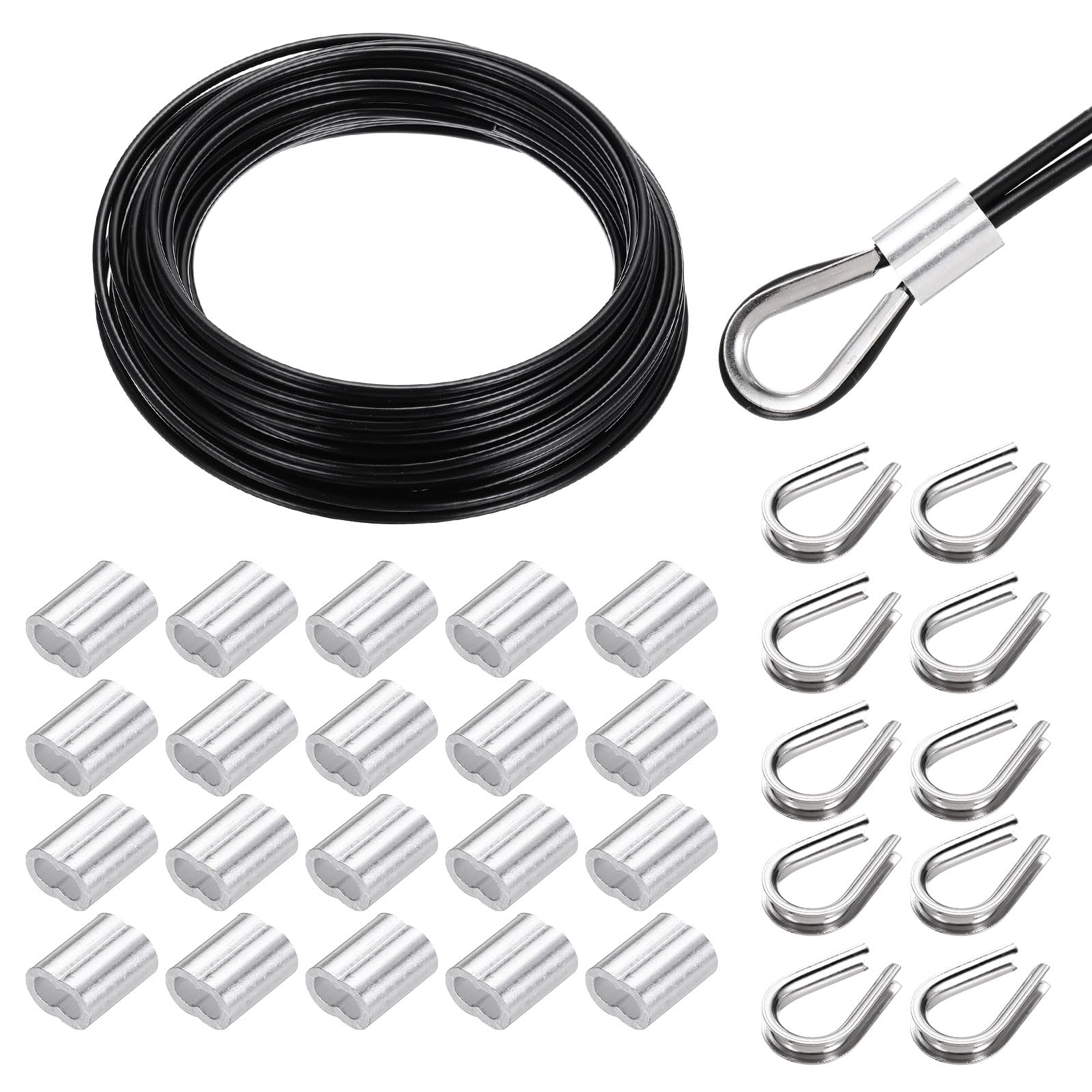 

uxcell 49FT Stainless Steel Cable Handrail Kit 1/8 Vinyl Coated 7x7 Strand Wire Rope 49FT x 1/8 чорний