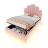 Upholstered Bed 90*200cm, Flower-Shaped Headboard, Hydraulic Storage, LED Lighting and Metal Frame, Velvet Fabric Beige, Pink
