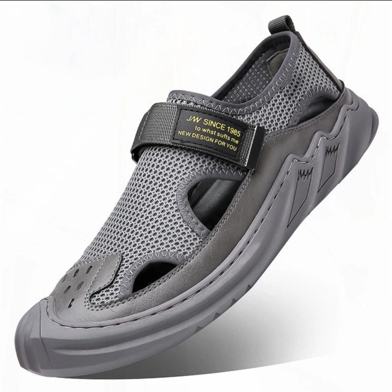 Sandals Breathable Cool Leather Shoes Breathable Hole Shoes Soft Sole Soft Surface One Pedal Hollow Casual Shoes Mesh Casual Shoes Men