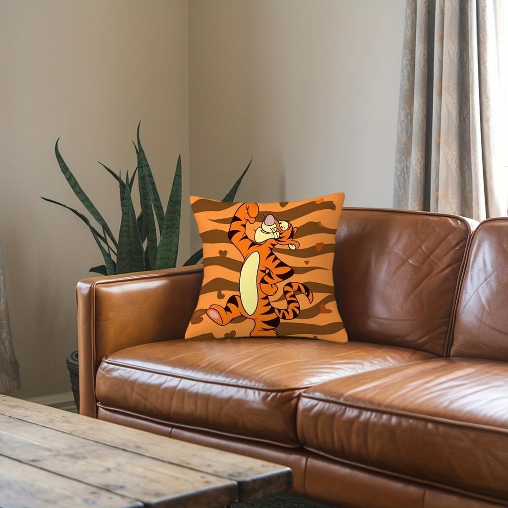 Winnie the Pooh-inspired Tigger Cartoon Print Pillow Cover for Cozy Decor Sofa Cushion Cover, Bedroom Room Home Decoration