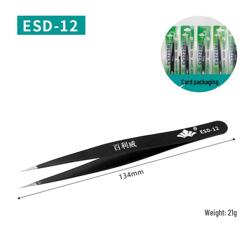 Bailiwei Stainless Steel Antistatic Tweezers Set for Nail Art, Eyelash, and Hair Removal - Includes Curved and Round Tips