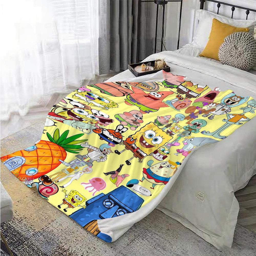 Kawaii S-SpongeBob Bed Blanket Throw Blankets for Winter Christmas Camping Bedspreads and Coverlets Summer Comforter Anime Sofa