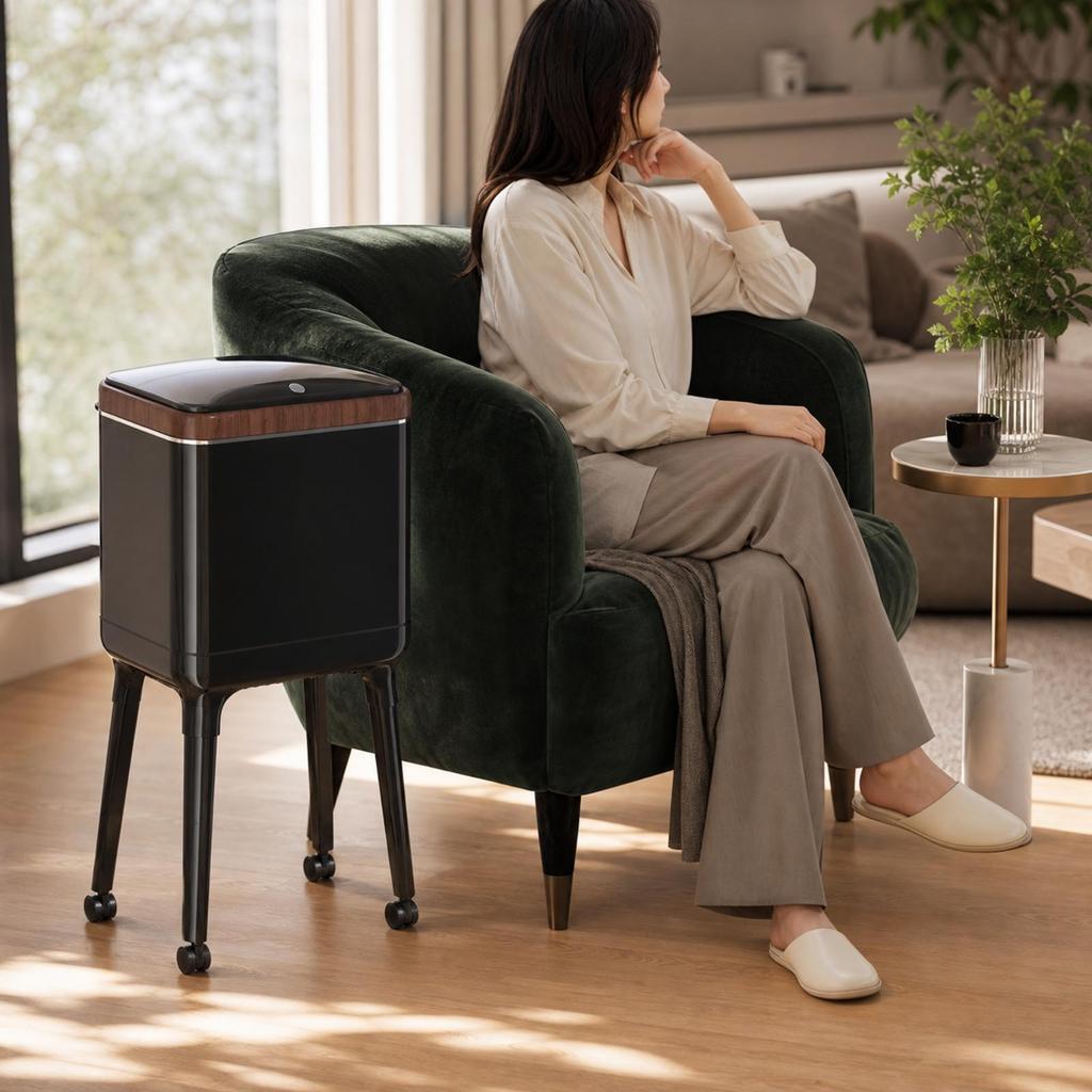 Trash Can with Legs and Wheels Slim Space-Saving for Kitchen