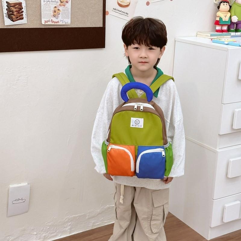 Playful Color Block Design Large Capacity Kids Backpack Comfortable And Practical Green Small