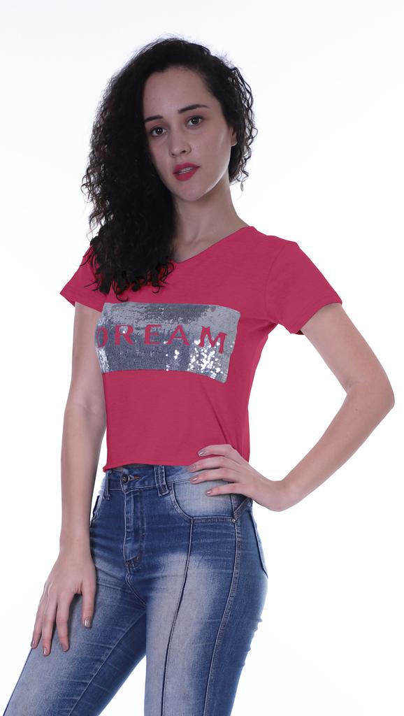 Moomaya Womens Short Sleeves V Neck Tshirt Top w  Sequin Patch ShortTee Summer