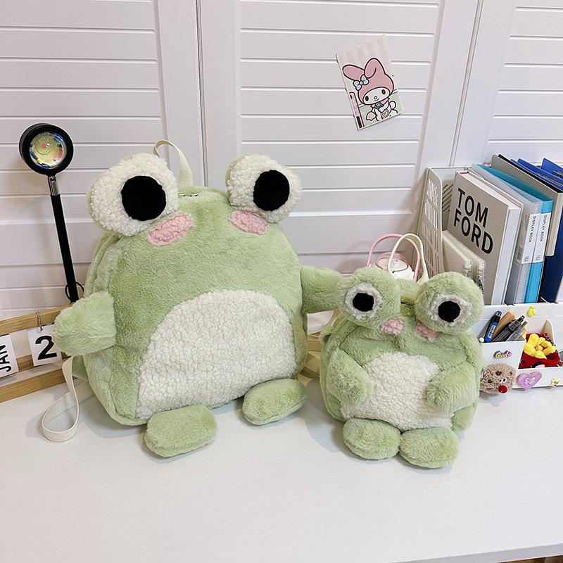 Women Cute plush frog backpack 2024 girl funny cartoon school bag small shoulder bag