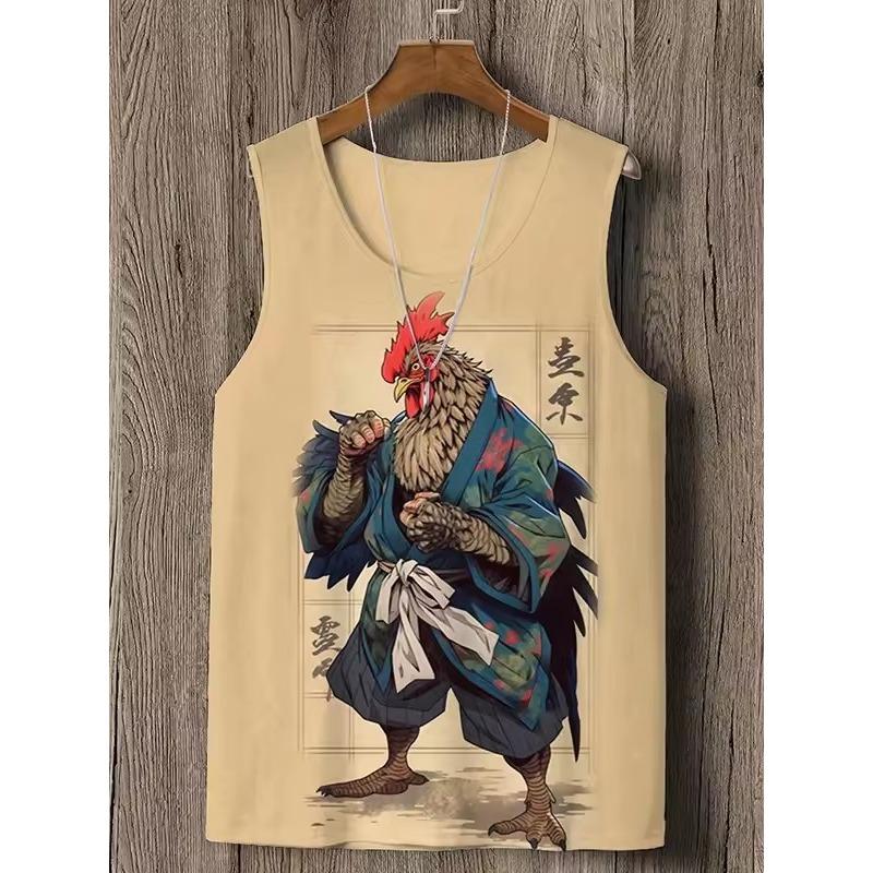 Japanese Style Vintage Tank Top Anime Samurai Cat 3d Printed Sleeveless T Shirts Casual Loose Breath Funny Top Tee Men's Vest