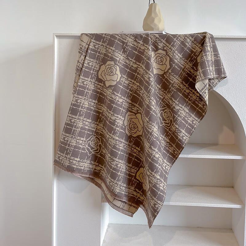 Elegant Women's Faux Cashmere Double-sided Rose Scarf Shawl