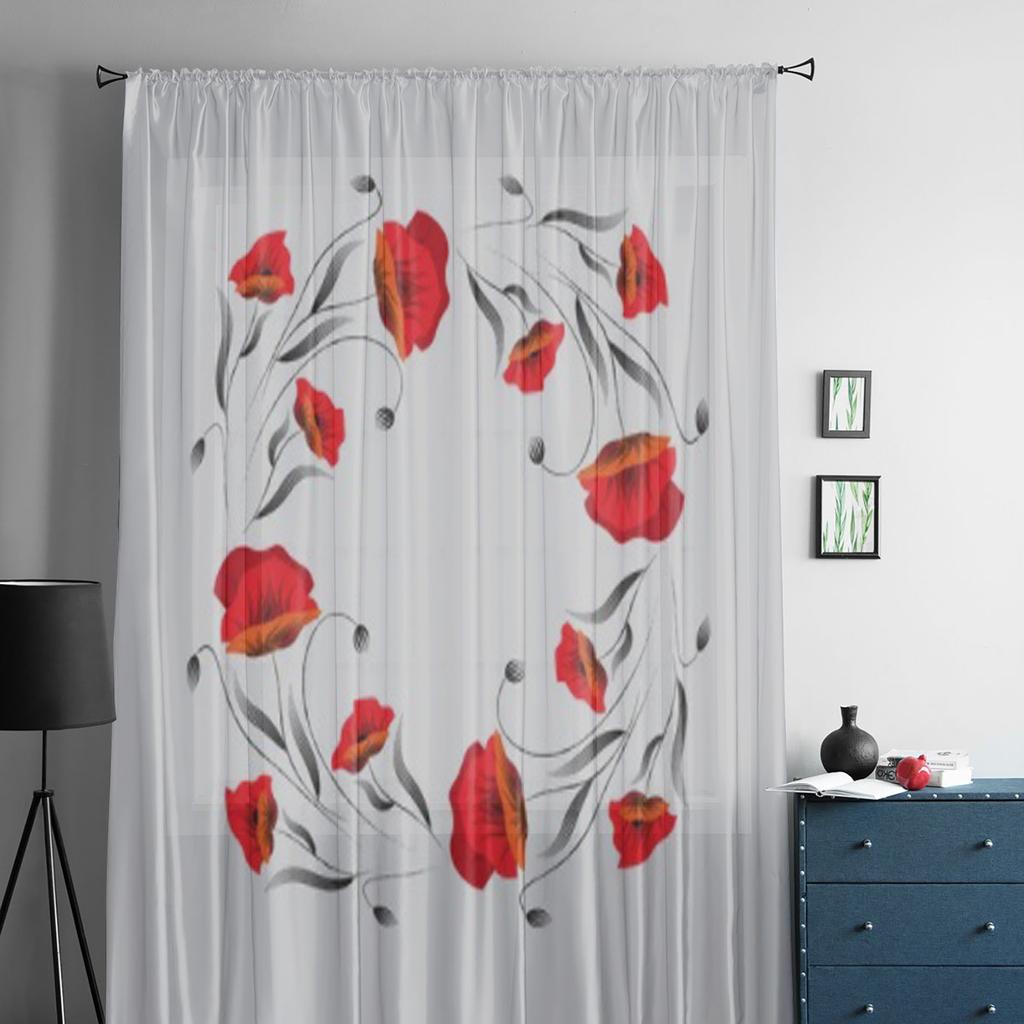 Rote Mohnblumen-Tüllvorhänge für Wohnzimmerdekoration, moderne Schleier-Chiffon-Vorhänge, Schlafzimmer, durchsichtiger Voile