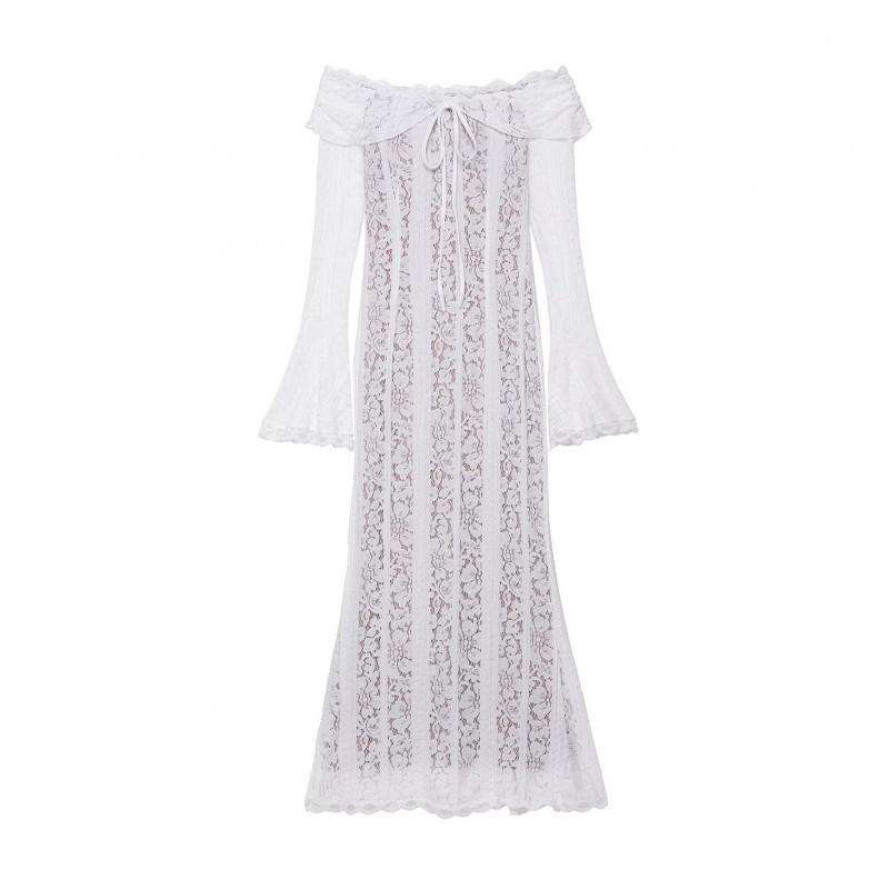 European American Women s Clothing French Lace One-collar Waist Trailing Dress S