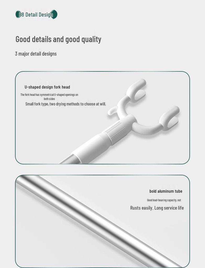 Retractable Stainless Steel Clothes Drying Pole - Extended Balcony Support for Hanging and Sunning Garments.