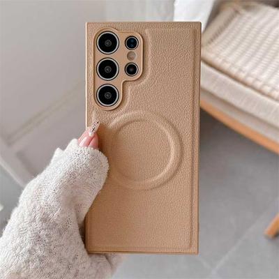 Luxury Lichee Leather Magnetic Case For Samsung Galaxy S25 S24 S23 S22 Ultra Plus Soft Silicone Shockproof Cover