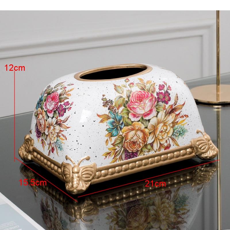 Modern Ceramic Tissue Box Flower Pattern Napkin Toilet Paper Storage Home Desktop Extractable Type Towel Rack