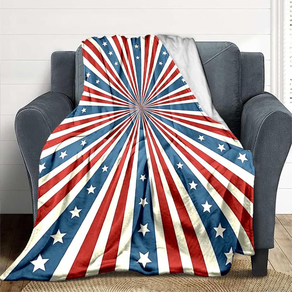 1pc Blue Red Stars Stripes Blanket, Lightweight Flannel Throw Blanket for Sofa, Bed, Travel, Camping, Living Room, Office, Couch030