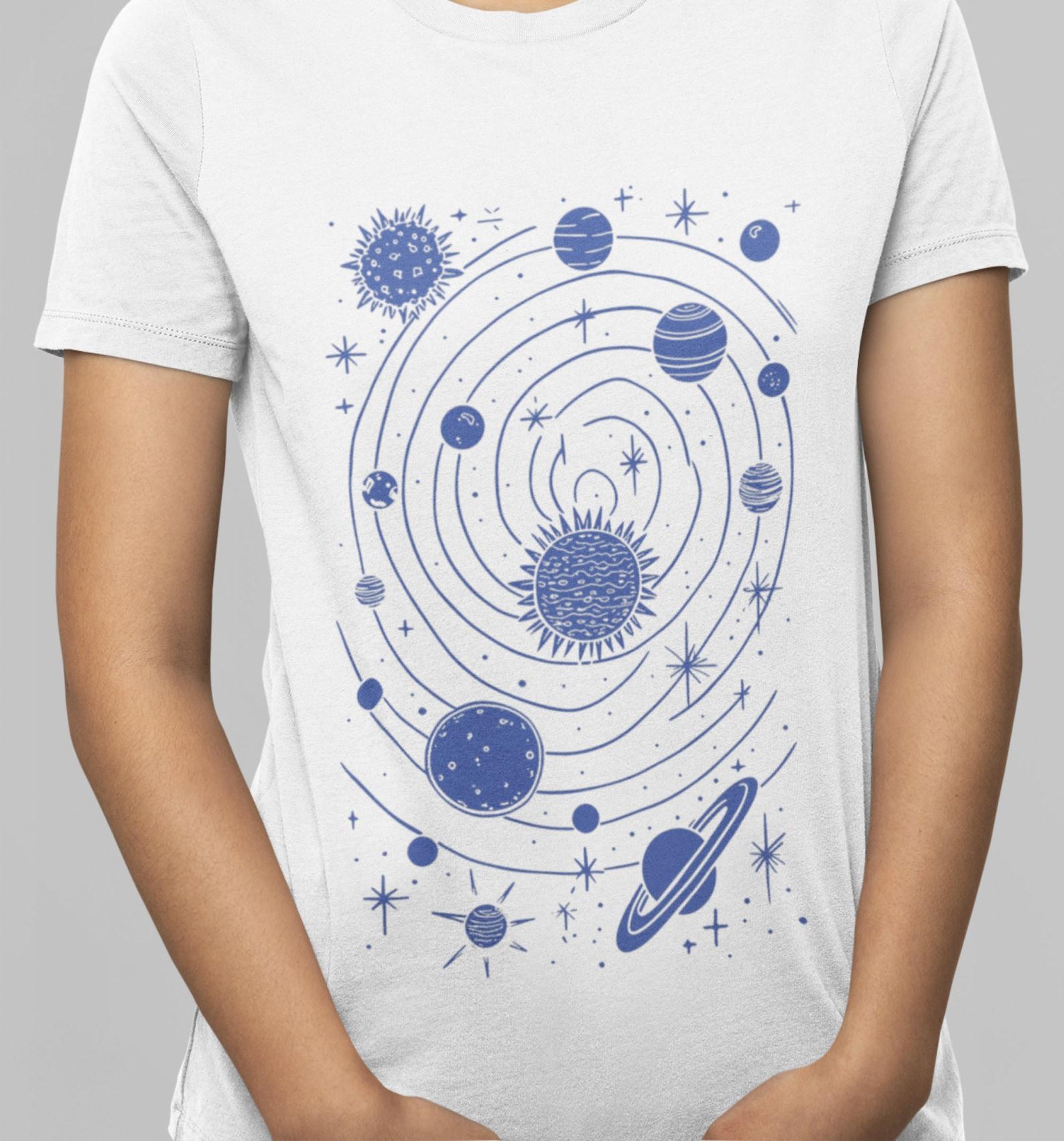 Celestial T-Shirt: Blue Cosmos Solar System, Astronomy Gift 4XL