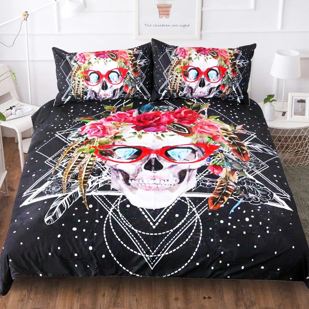 

Bed Cover Set Dots Glasses Skull Bed Linens Super Comfortable Warm Double Beding-Set (Duvet Cover +Pillowcases) Bedding EU Single(135*200cm)3pcs