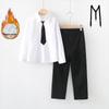 Boy's Formal Ensemble: Fleece White Shirt, Black Suit Pants, Vest, Page Boy Overalls, Performance Costume