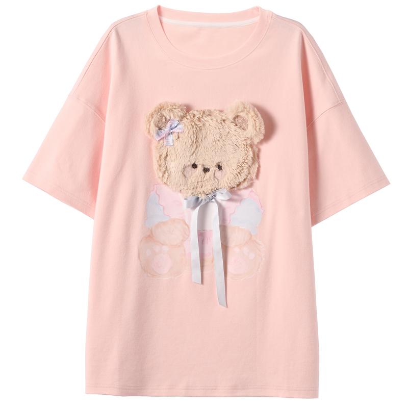 

Футболка высокого качества из 100% хлопка для молодой девушки, летняя, милая футболка с мультяшным принтом для женщин, одежда Harajuku, футболка большого размера Y2k, розовые топы XL розовый