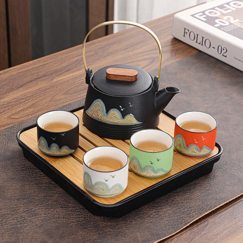 AiQiYixuan DH Distant Mountain Black Pottery Travel Tea Set