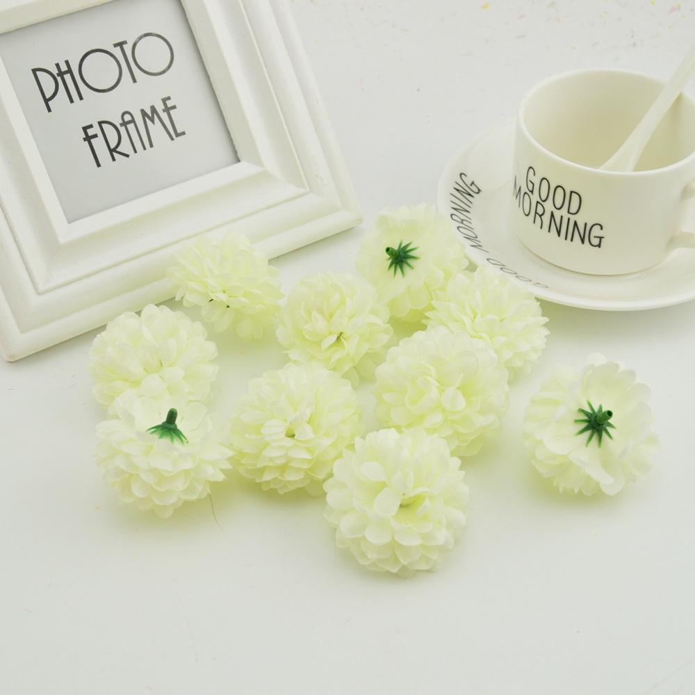 200PCS Artificial Flowers Cheap 5CM Silk Chrysanthemum Heads Home Wedding Decoration Wall Wreath for Christmas Garden Door Fake