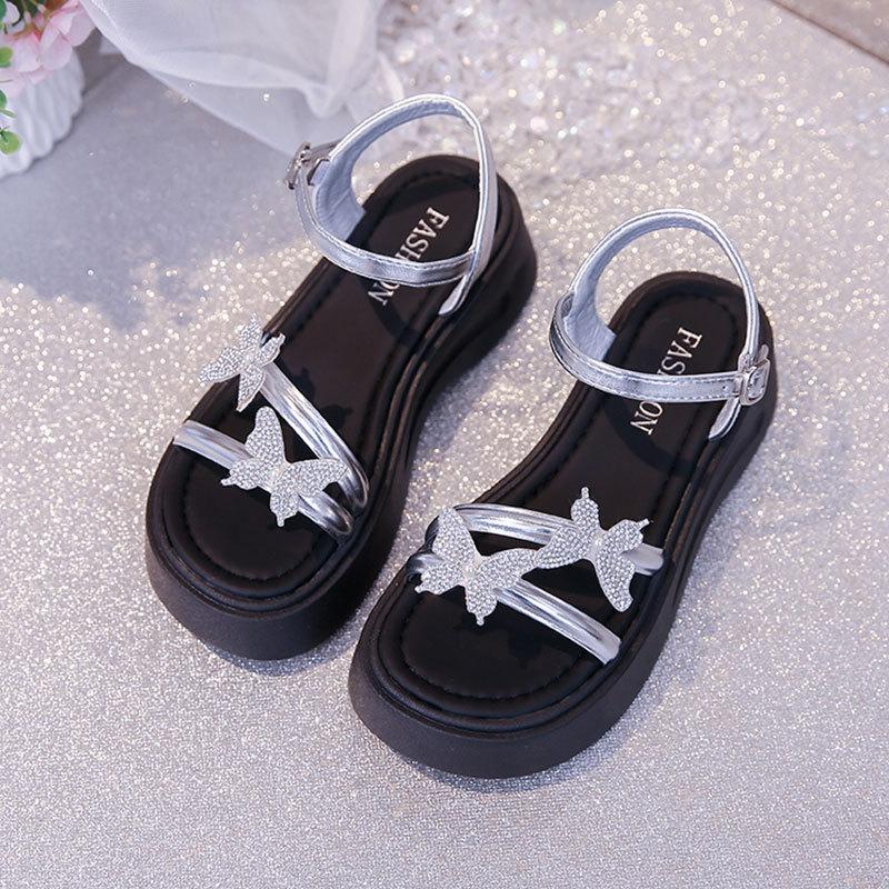 

Muffin thick-soled heightening cool slippers women s summer wear 2025 new rhinestones with skirts beach fairy style sandals 40 серебряный