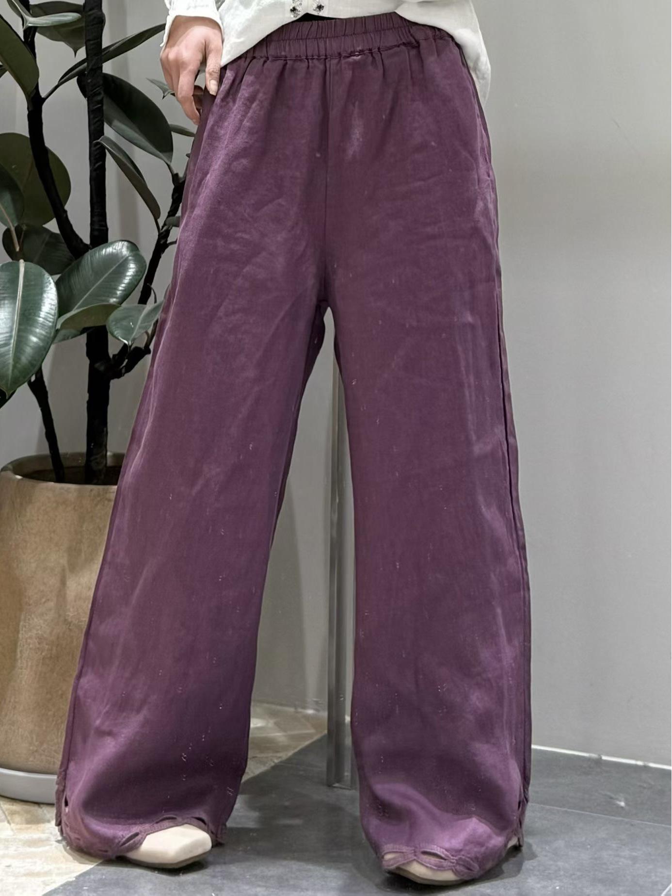 Spring 2026 Women s Artistic Retro Linen Lace Wide-Leg Pants One Size