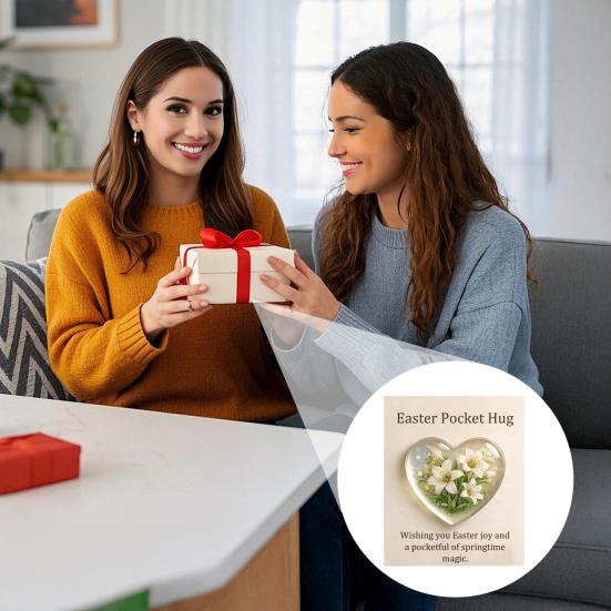 Easter Pocket Hug with Greeting Card Love Heart Shape Bunny Egg Sheep Flower Pocket Hug Token Holiday Party Keepsake Gift