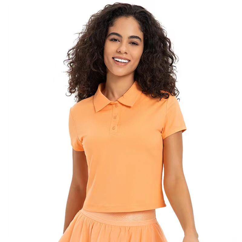 

New Sports Short Sleeve Lapel Polo Shirt for Women Loose Breathable Silm Slim Looking Quick-Drying Yoga Fitness T-shirt Baseball Orange M-6