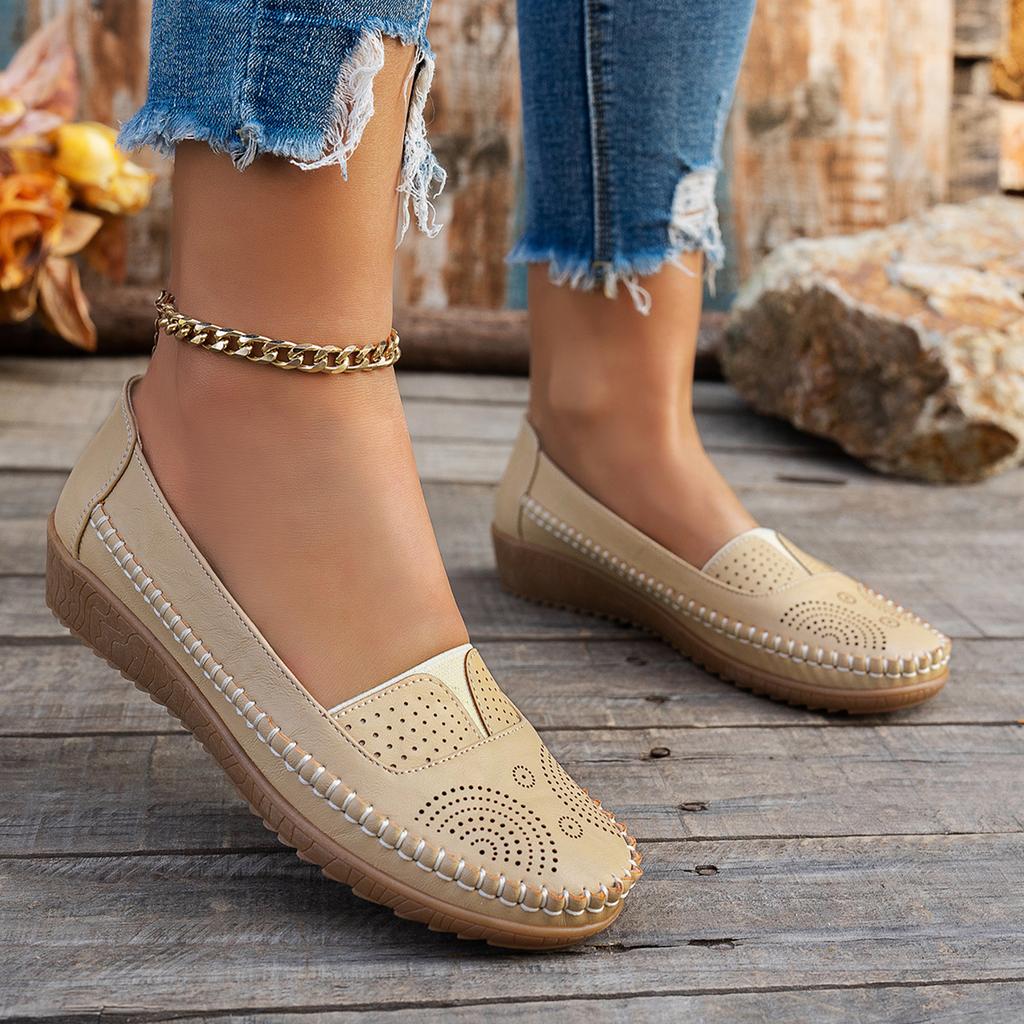 Women's Flat Loafers Slip On Shoes Retro Stitching Design Casual Comfortable Soft Sole Lightweight Walking Shoes