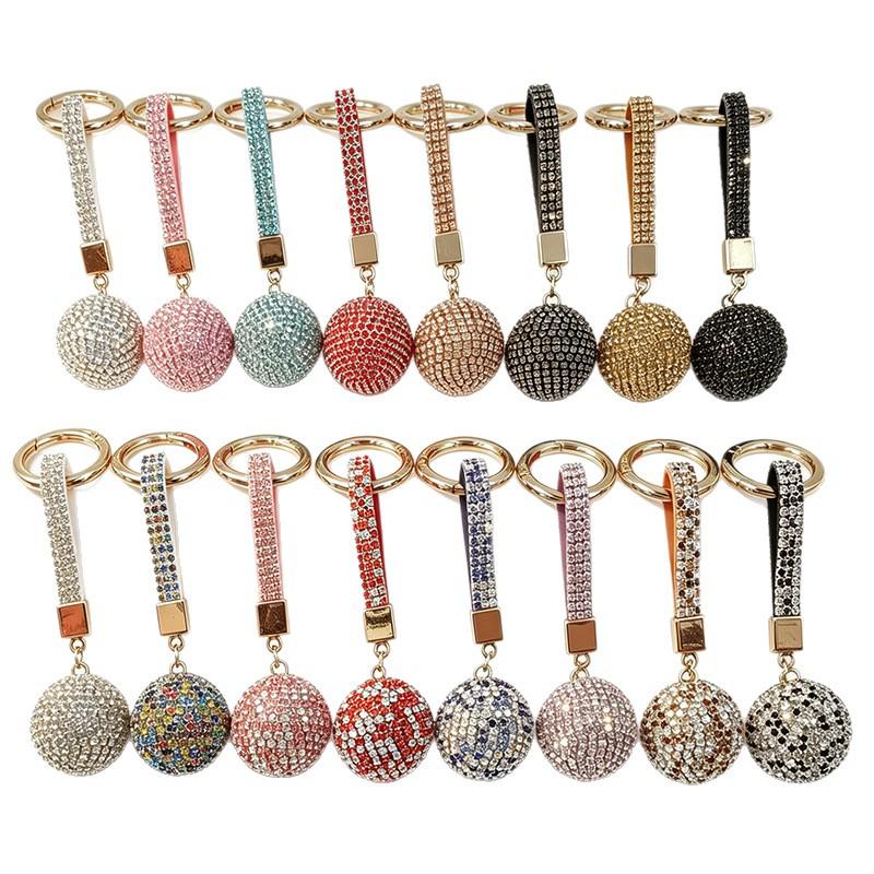 Korean Rhinestone Round Ball Keychain Ornament for Car & Bag