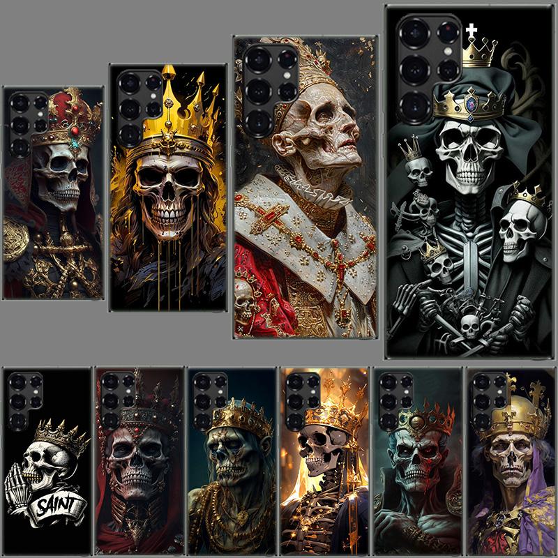 

Crown Skeleton Emperor Phone Case For Samsung Galaxy S24 S23 S21 S20 FE S22 S26 Ultra S25 Edge S10 Plus Cover Clear TPU Capa She Samsung S21 FE золотий