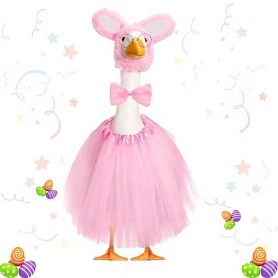 1 Set Porch Goose Bunny Outfit Easter Bunny Goose Costume Rabbit Ear Hat Bow Tie Dress Clothes for 23 Inch High Cement or Goose Lawn Yard Decor